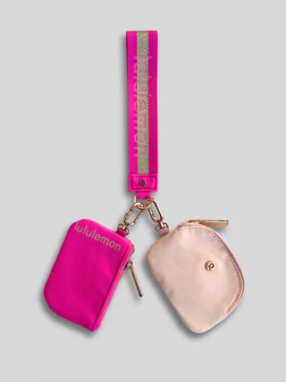 lululemon athletica Hot Pink & Peach and gold Dual Pouch Wristlet Keychain